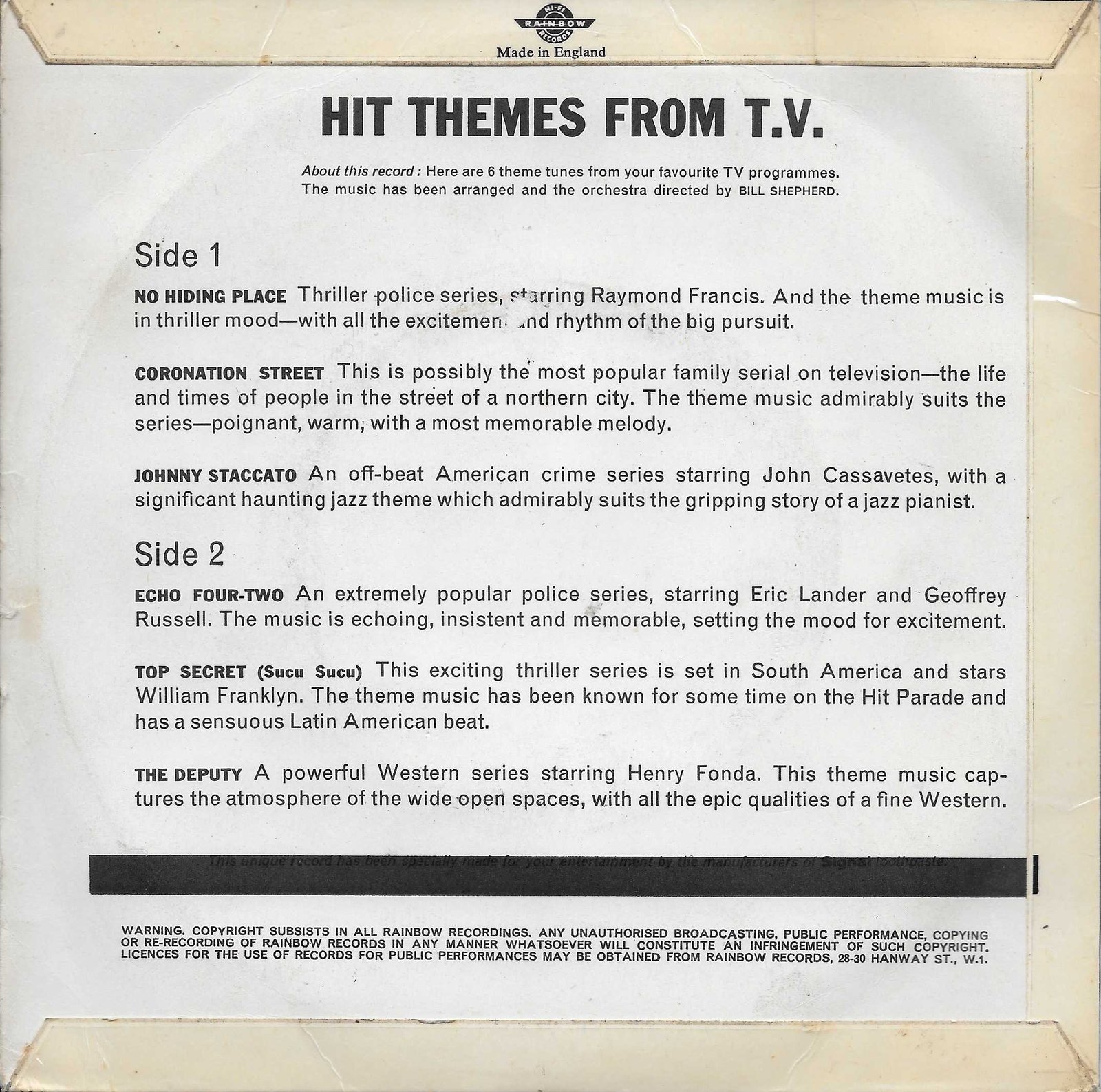 Picture of RS - I - IU Hit themes from TV by artist Various from ITV, Channel 4 and Channel 5 library